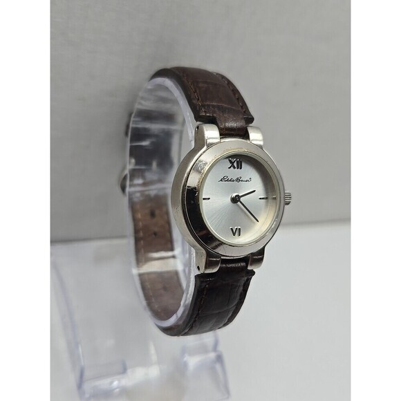 Eddie Bauer Roman Dial Womens Quartz Watch Brown Leather Band Silver New Battery main image 12